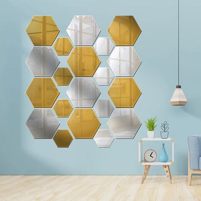 Hexagon Acrylic Mirror Wall Decals, 12 Pieces