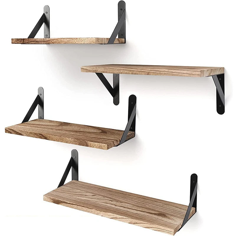 Wooden Floating Wall Shelf with Metal Frame