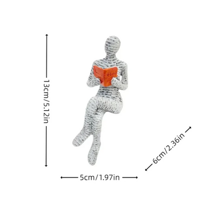 Reading Woman Resin Sculpture, Abstract Bookshelf Figurine Decor