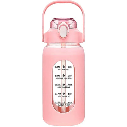 1L Glass Water Bottle with Straw and Sleeve