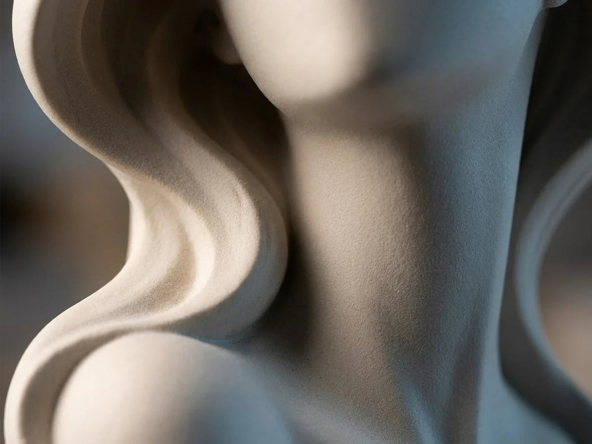 Female Bust Statue, Flowing Curve Abstract Figurine, Matte White
