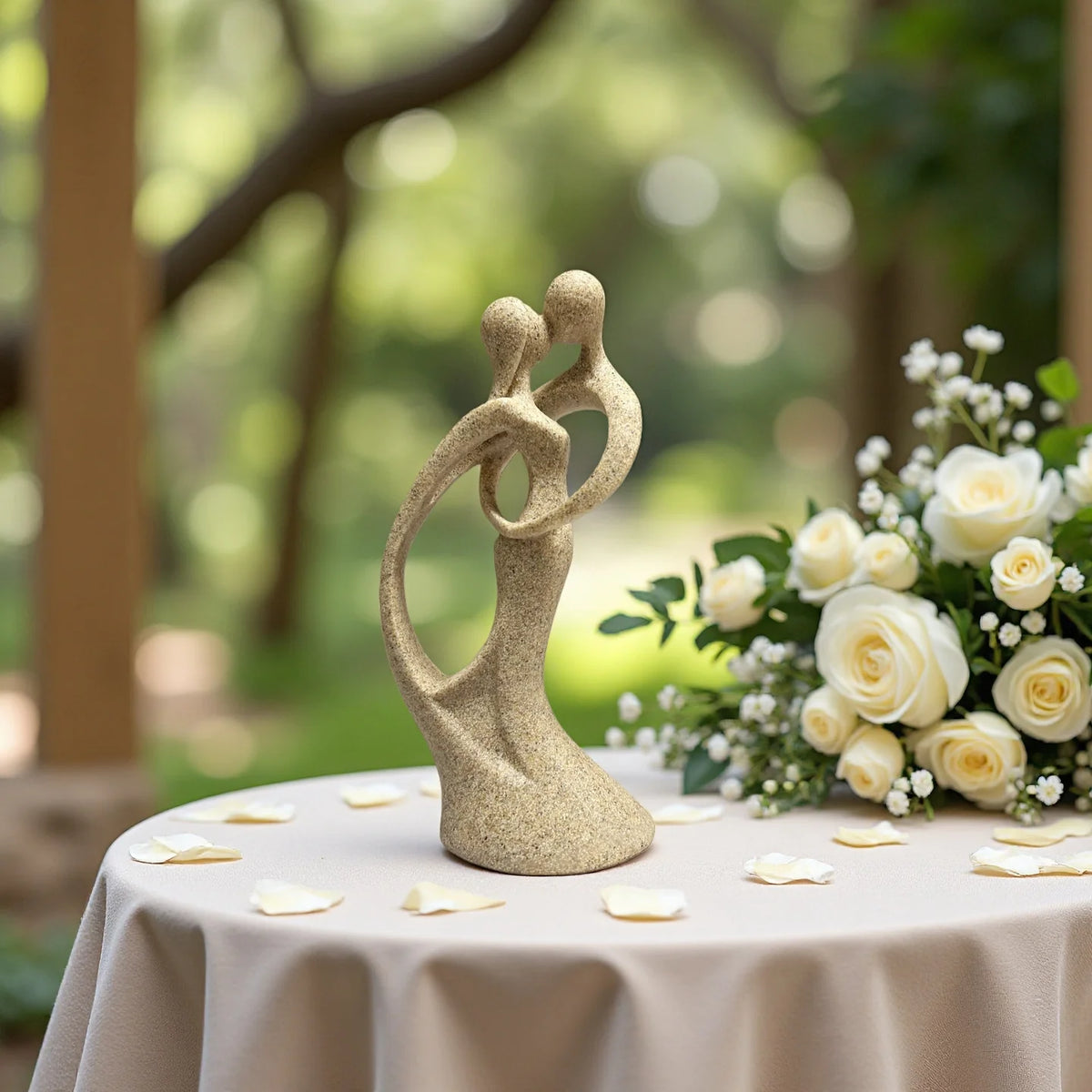 Kissing Couple Statue, Sandstone-Look Art Deco Sculpture Decor