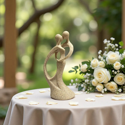 Kissing Couple Statue, Sandstone-Look Art Deco Sculpture Decor