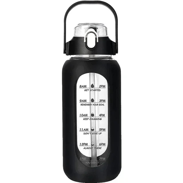 1L Glass Water Bottle with Straw and Sleeve
