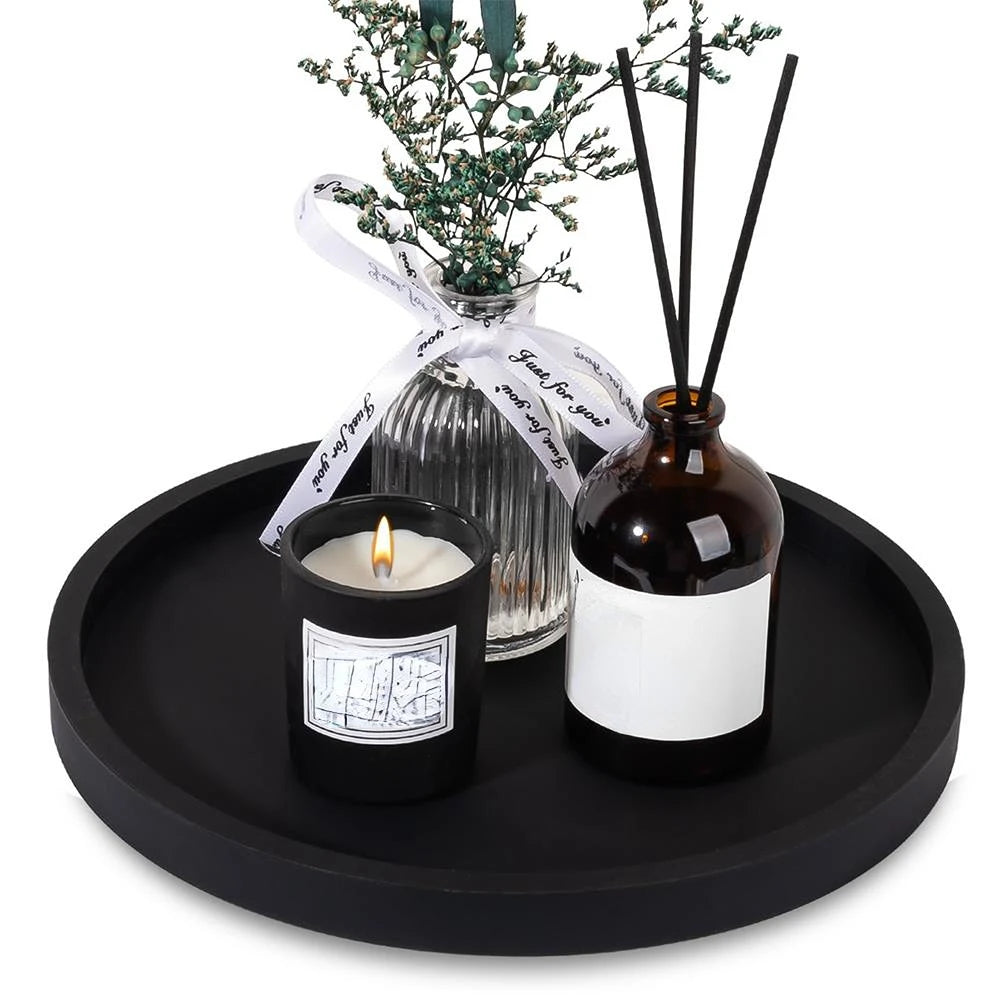 Round Vanity Tray, Decorative Marble Pattern Bathroom Organizer