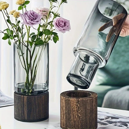 Hydroponic Glass Vase with Wooden Base, Plant Propagation Station