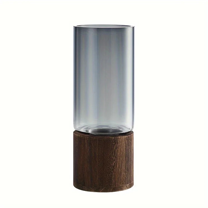 Hydroponic Glass Vase with Wooden Base, Plant Propagation Station