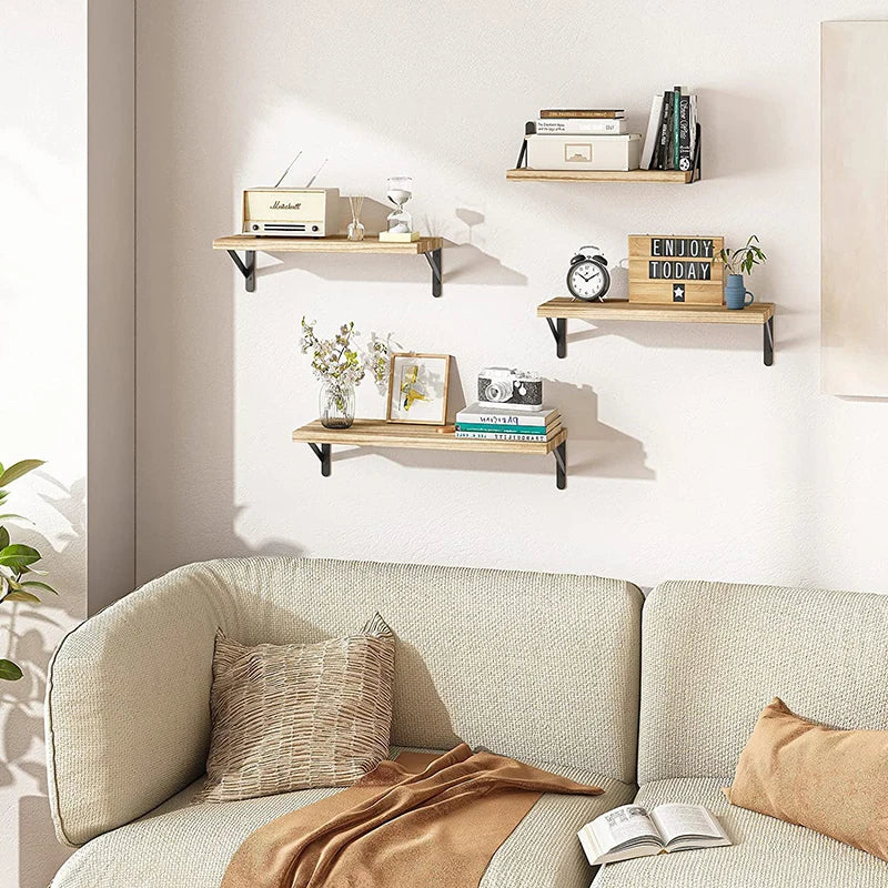 Wooden Floating Wall Shelf with Metal Frame