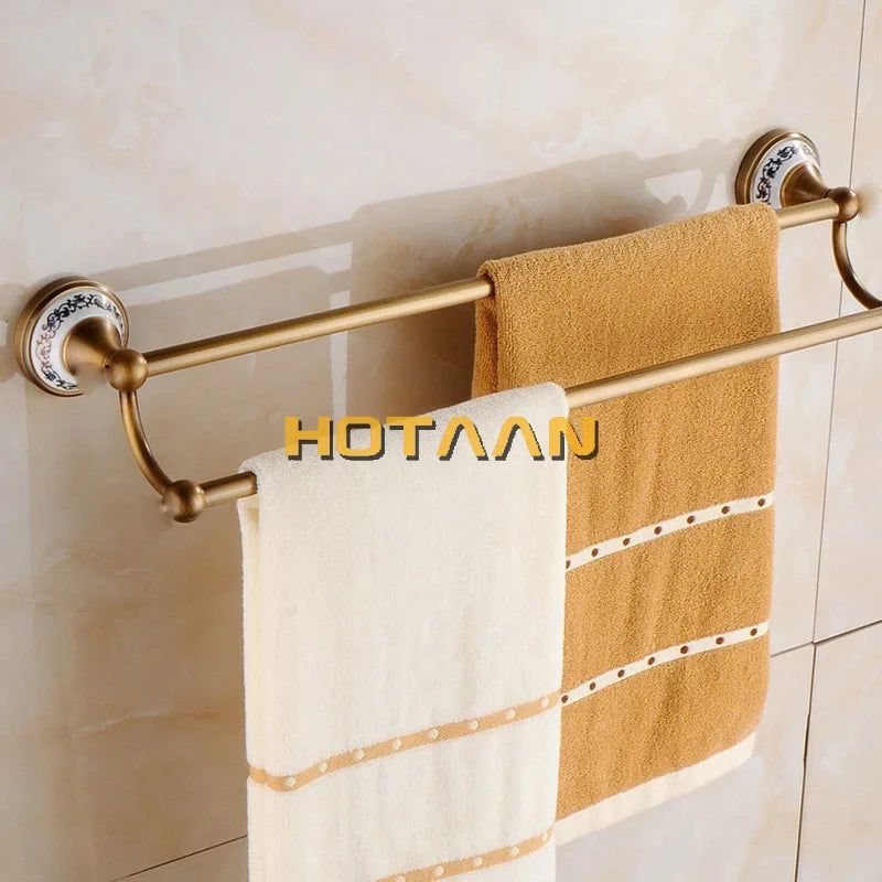 Antique Brass and Ceramic Bathroom Set, 19 Pieces