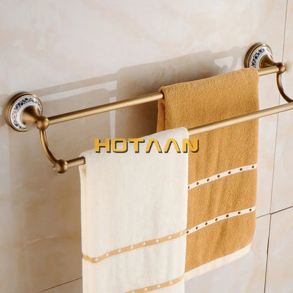 Antique Brass and Ceramic Bathroom Set, 19 Pieces