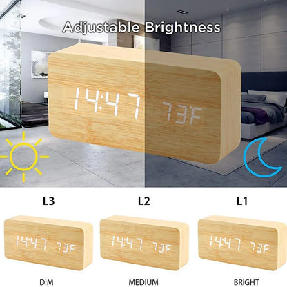 Wooden Digital Alarm Clock with Temperature