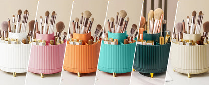 Rotating Makeup Brush Holder, 5 Slot Striped Vanity Organizer
