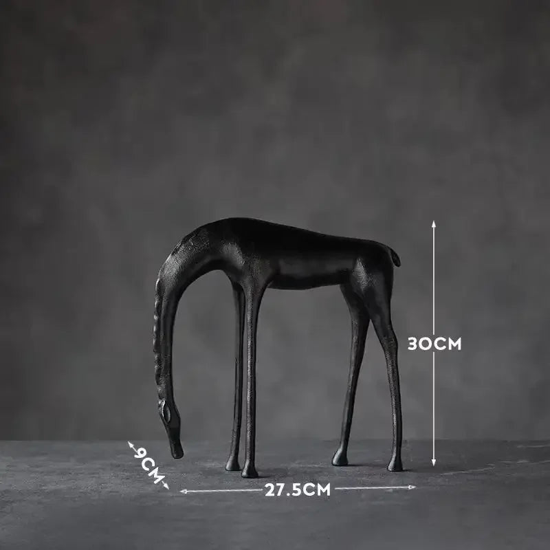 Black Cast Iron Abstract Horse and Deer Statue