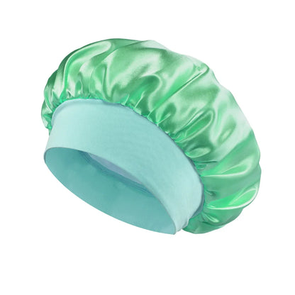 Wide-Brim Satin Hair Bonnet with Elastic Band
