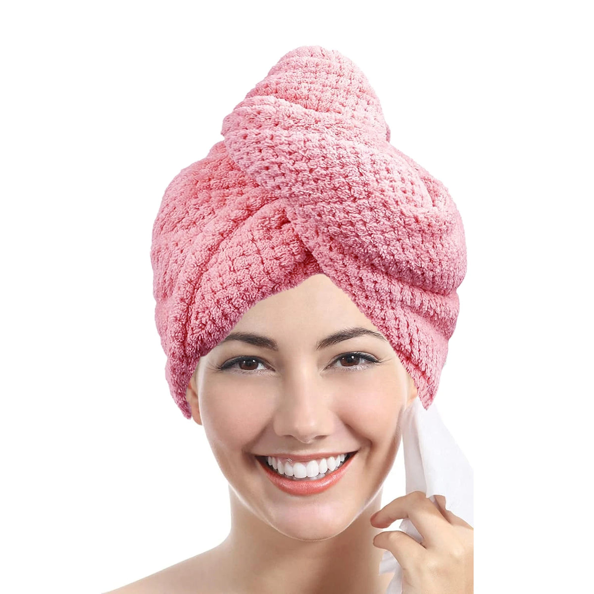 Hair Towel Wrap, Textured Quick Dry Button Hair Turban