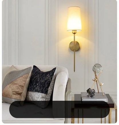 Retro Cloth Shade Wall Lamp, Black Iron Bedside Wall Sconce