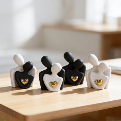 Couple Hugging Heart Sculpture, Modern Resin Love Figurine