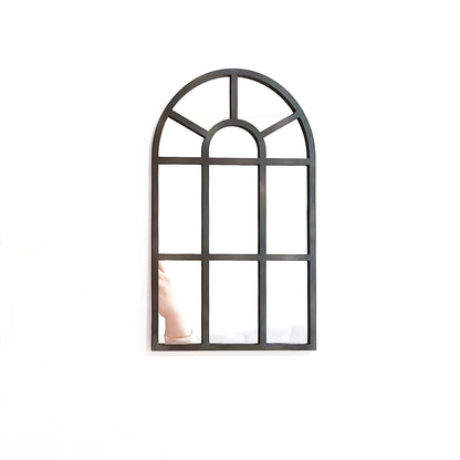 Arched Windowpane Wall Mirror, Wood Frame Minimalist Arch Mirror