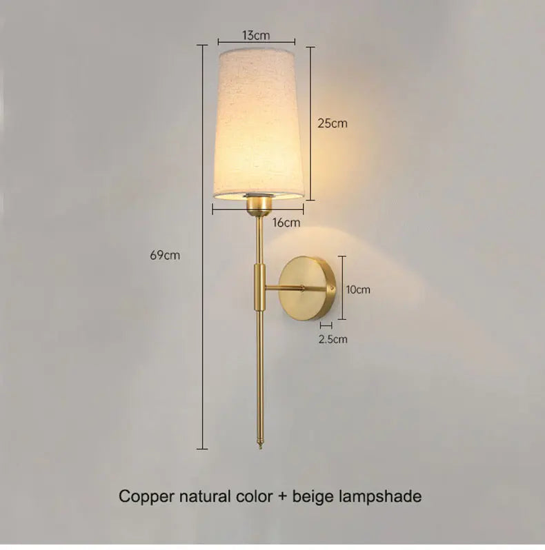 Retro Cloth Shade Wall Lamp, Black Iron Bedside Wall Sconce