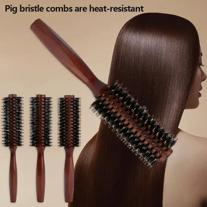 Boar Bristle Round Brush with Wooden Handle