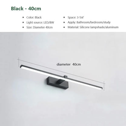 LED Mirror Wall Light, Modern Bathroom Vanity Lamp, 40 or 60 cm