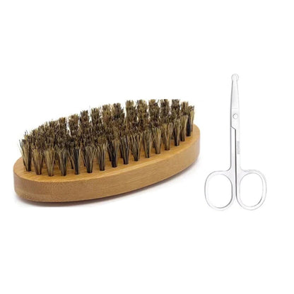 Men's Boar Bristle Beard Brush, Comb and Scissors Set