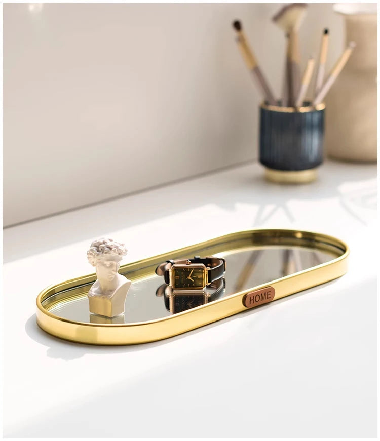 Gold Mirror Tray, Rectangular or Oval Glass Vanity Tray