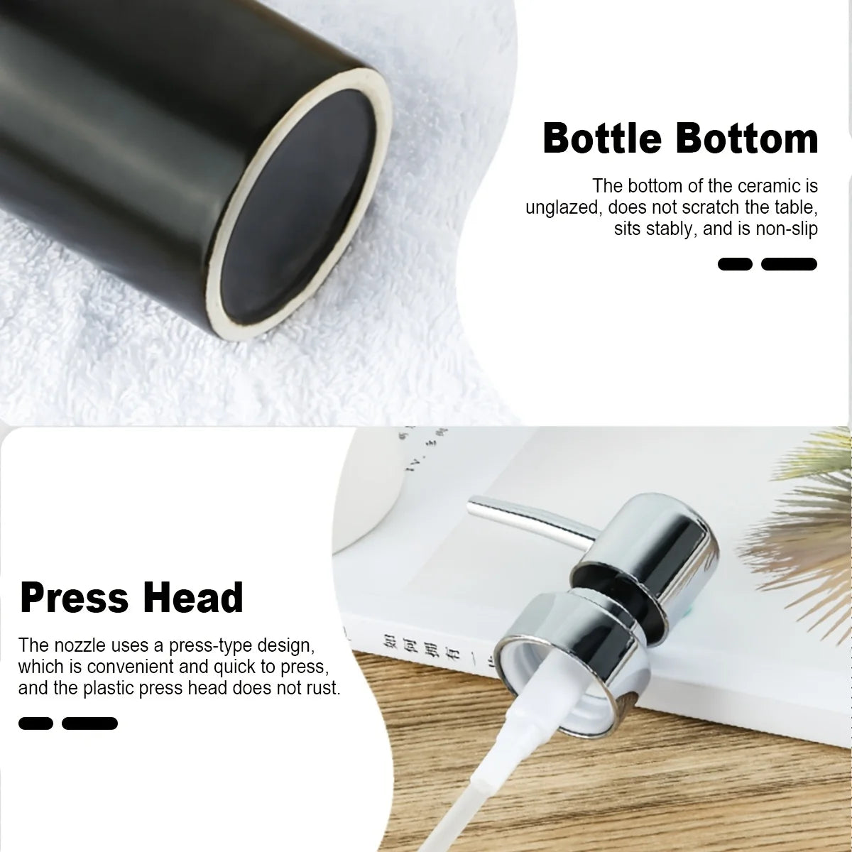 Ceramic Soap Dispenser, Glossy 10 oz Refillable Pump Bottle