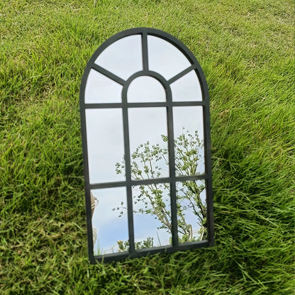 Arched Windowpane Wall Mirror, Wood Frame Minimalist Arch Mirror