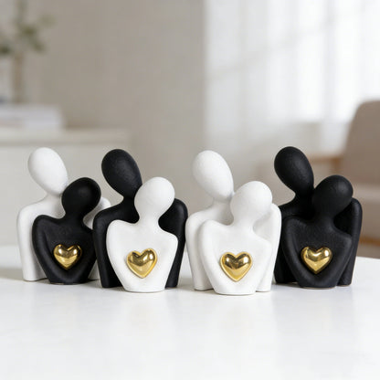 Couple Hugging Heart Sculpture, Modern Resin Love Figurine