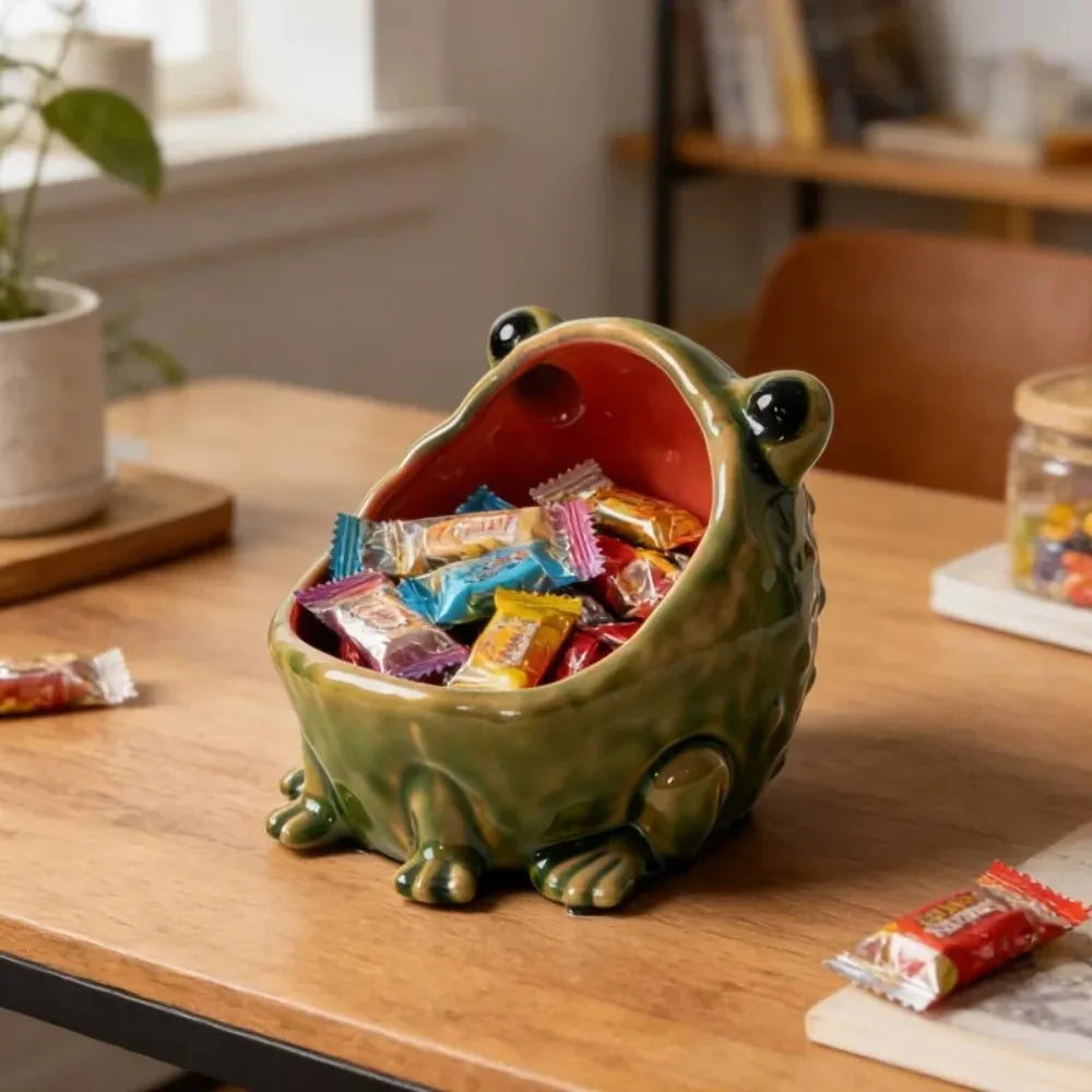 Ceramic Frog Trinket Bowl, Glossy Catchall Dish for Entryway