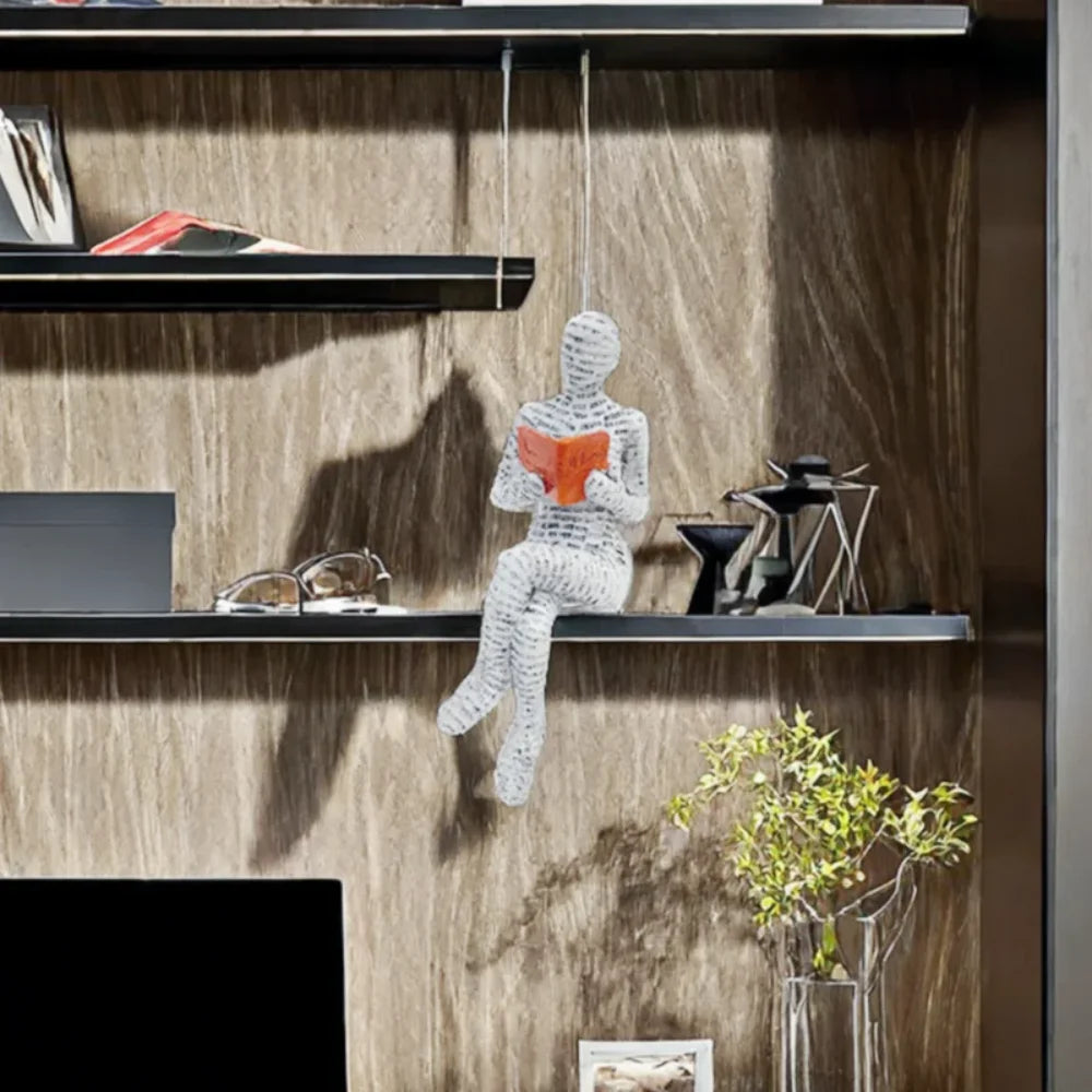 Reading Woman Resin Sculpture, Abstract Bookshelf Figurine Decor