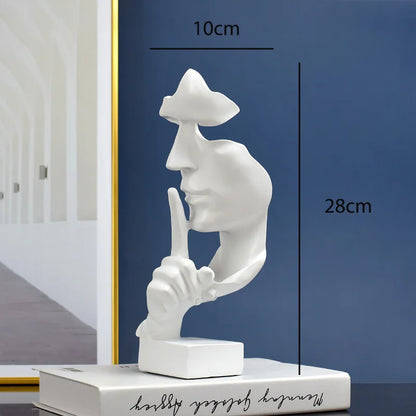 Silence Is Gold Thinker Statue, Abstract Resin Face Sculpture
