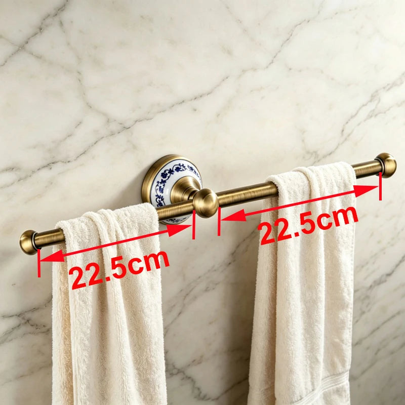 Antique Brass and Ceramic Bathroom Set, 19 Pieces