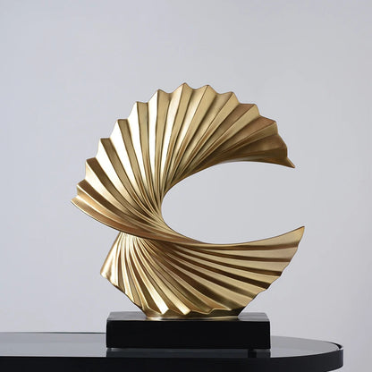 Gold Ocean Wave Sculpture, Art Deco Abstract Resin Tabletop Statue