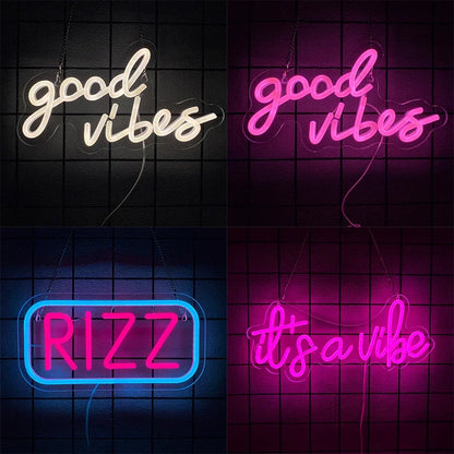 Rizz LED Neon Sign, USB Acrylic Wall Light for Game Room