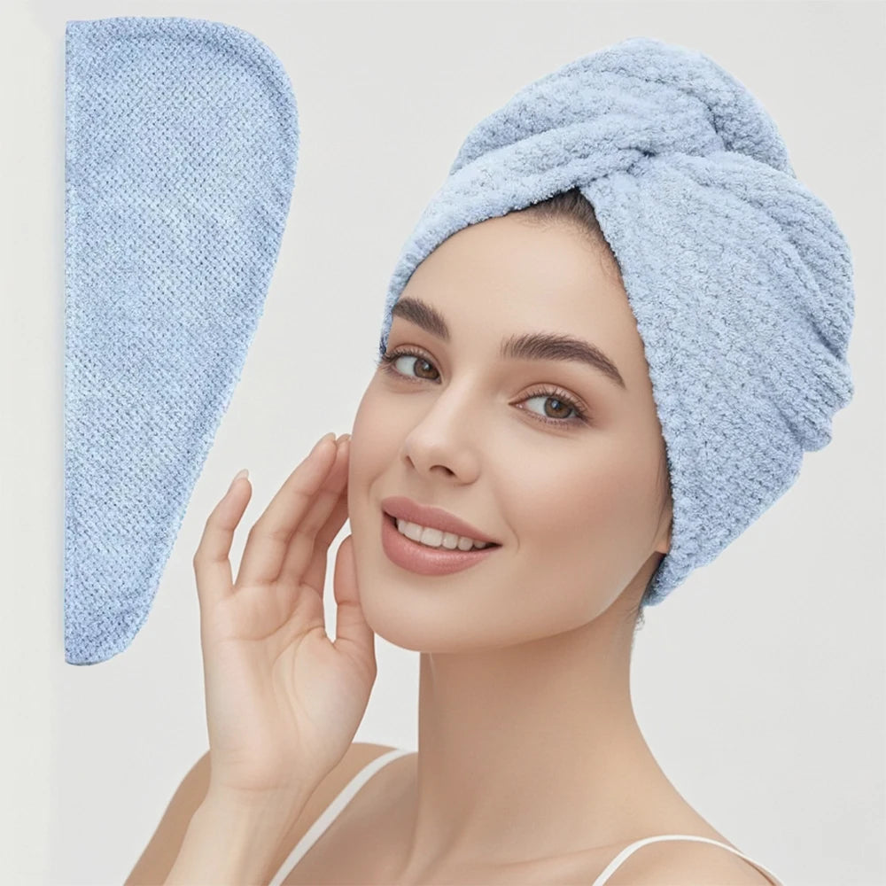 Hair Towel Wrap, Textured Quick Dry Button Hair Turban