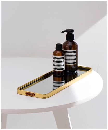 Gold Mirror Tray, Rectangular or Oval Glass Vanity Tray