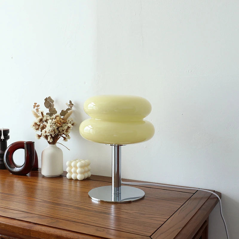 Macaron Glass Table Lamp, Pastel USB Bedside Lamp for Bedroom