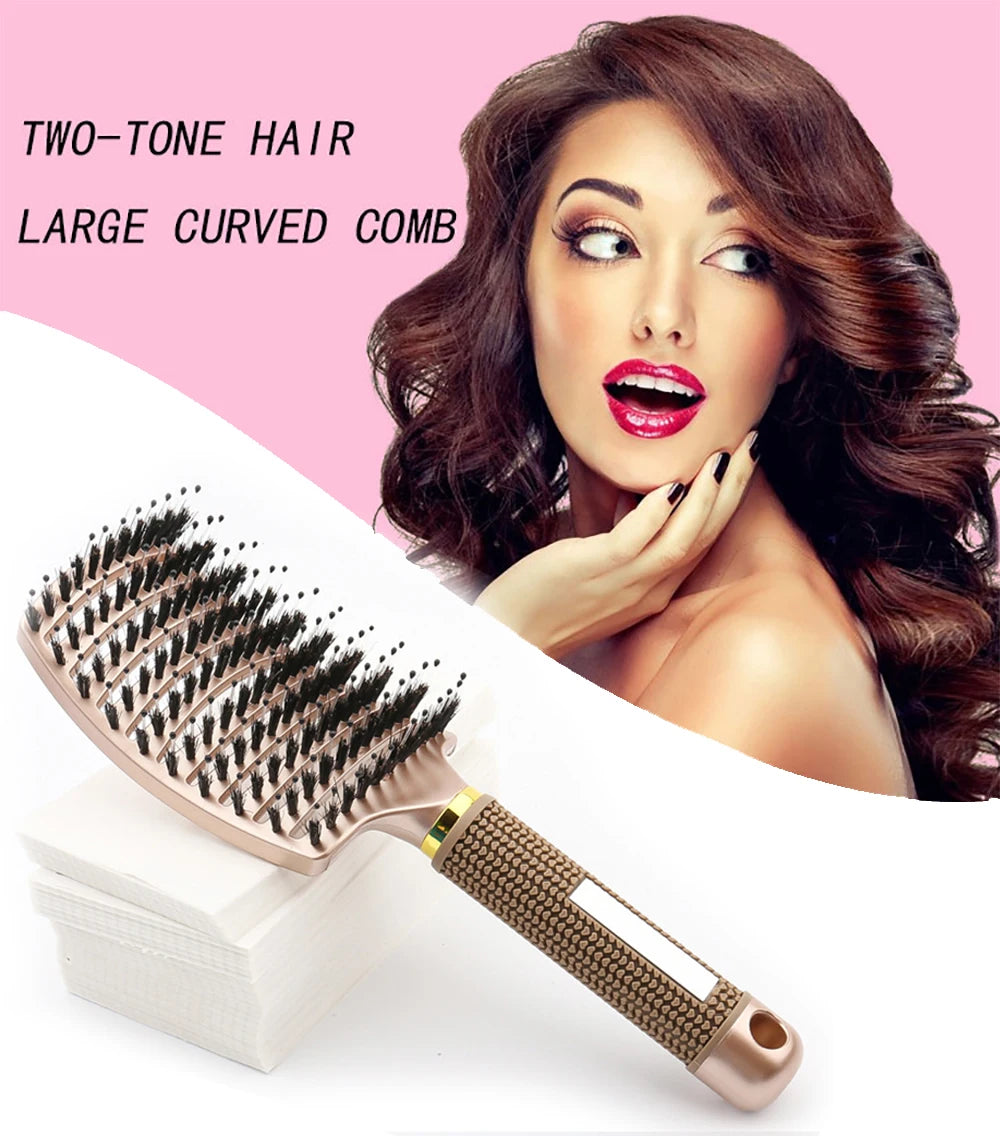 Detangling Hair Brush, Curved Vented Boar and Nylon Bristle