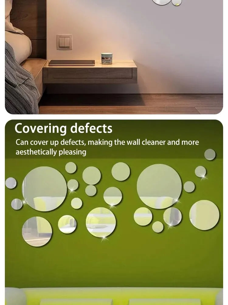 3D Acrylic Round Mirror Wall Stickers, 26 Pieces