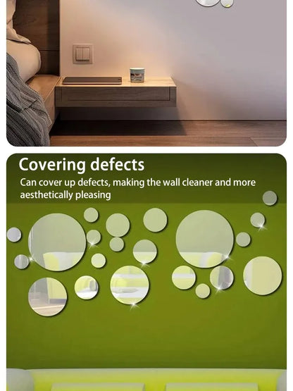 3D Acrylic Round Mirror Wall Stickers, 26 Pieces
