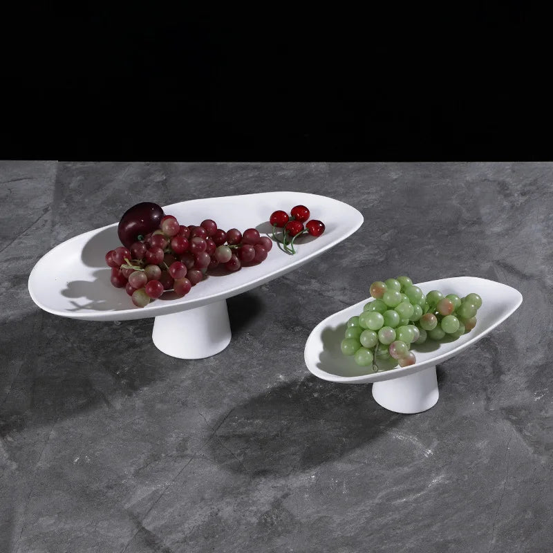 Pedestal Fruit Tray, Modern Resin Footed Dish, White or Black