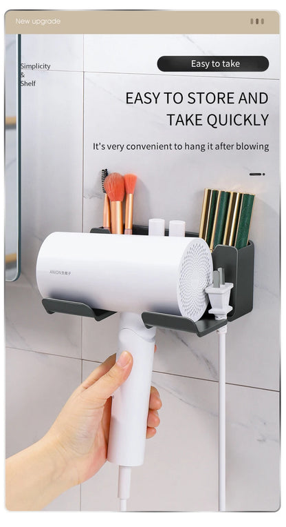 Hair Dryer Holder, Wall Mounted Bathroom Styling Tool Rack