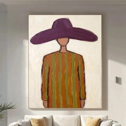 Woman in Wide Brim Hat Canvas Print, Neutral Boho Wall Art