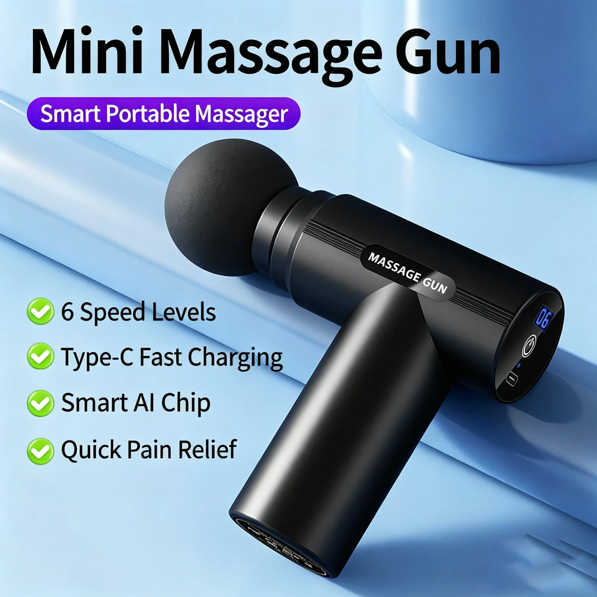 Mini Massage Gun, 6 Speed Handheld Massager with LCD Display