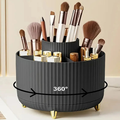 Rotating Makeup Brush Holder, 5 Slot Striped Vanity Organizer