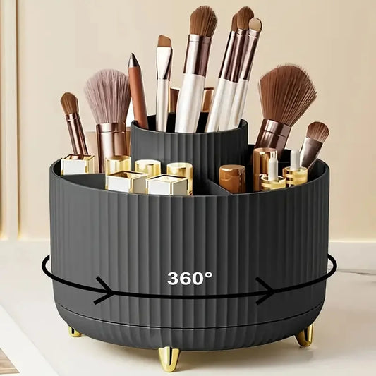 Rotating Makeup Brush Holder, 5 Slot Striped Vanity Organizer