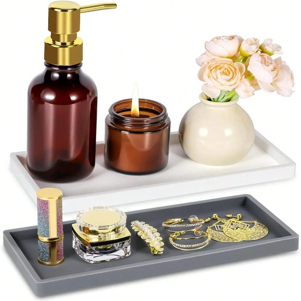 Silicone Vanity Tray, Soft Bathroom and Dresser Organizer Tray