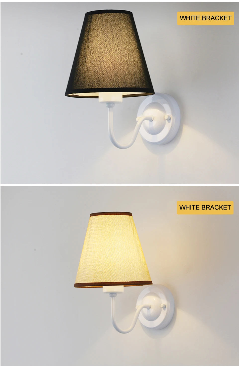 Nordic Fabric Wall Lamp, Iron Bedside Sconce with Cloth Shade, E27